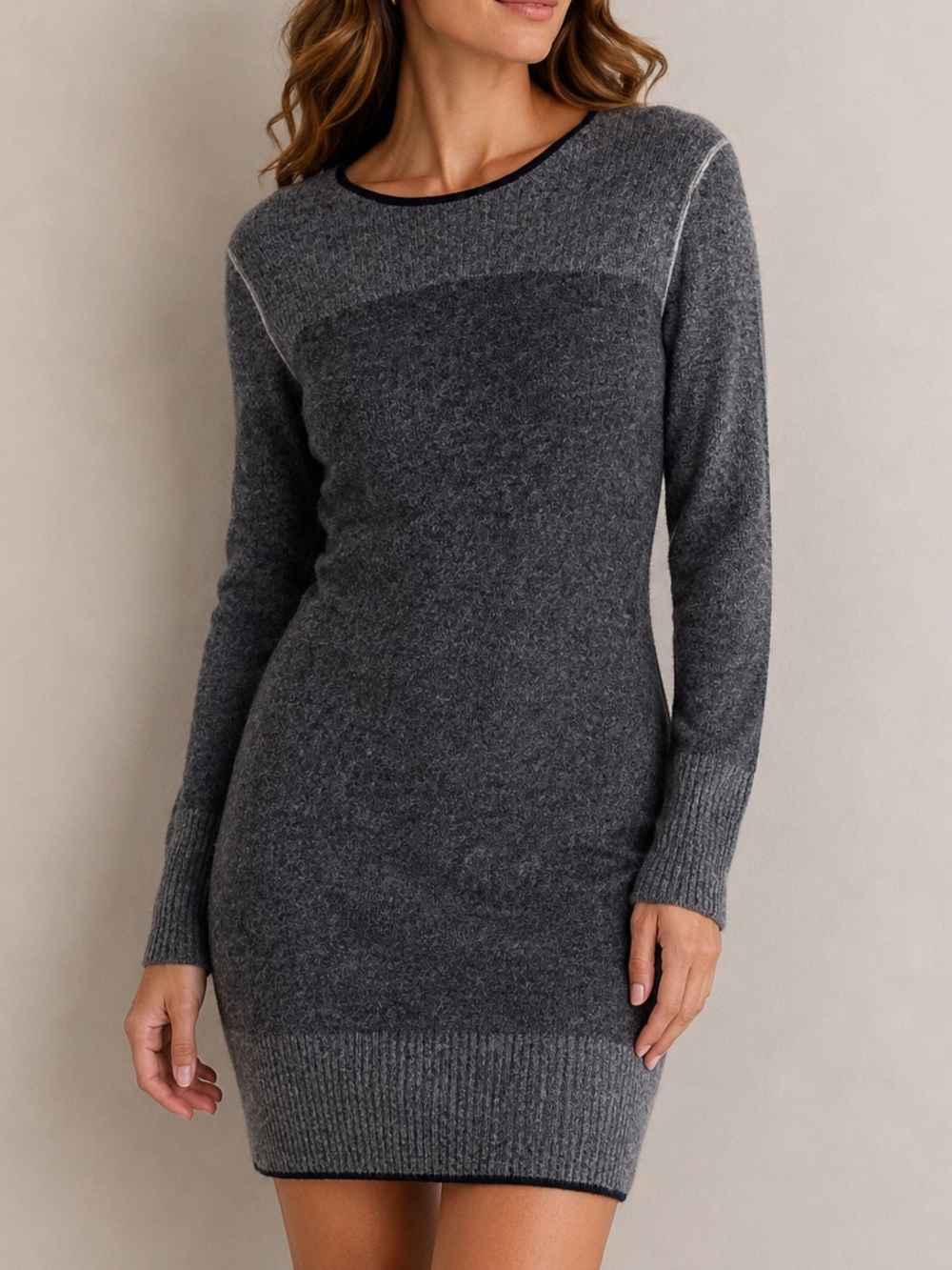 Esprit Wool Blend Long Sleeve Knit Bodycon Sweater Dress Grey Medium